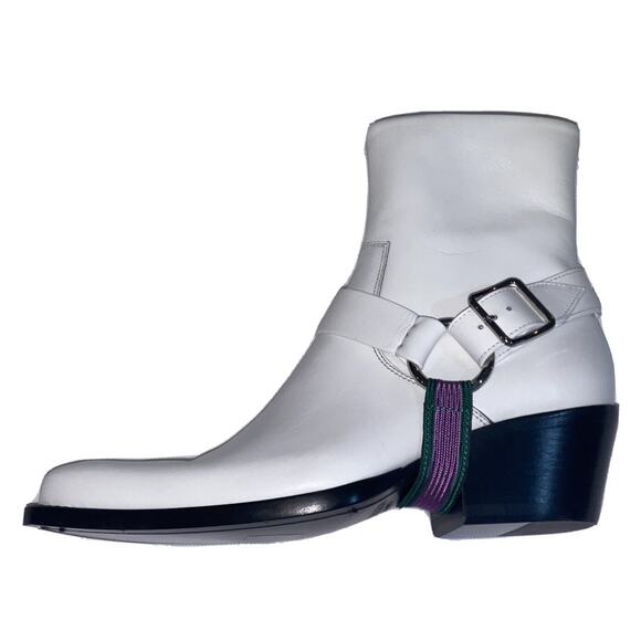 Calvin Klein White Leather Texas Harness Western Boots Sz 9 Sz 39.5 205W39NYC